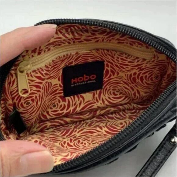 Hobo International Ruched Black Leather Wristlet with Zipper Closure main image 2